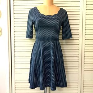 City Triangles Womens Dress Medium Navy Blue Polka Dot Fit & Flare Scallop Party
